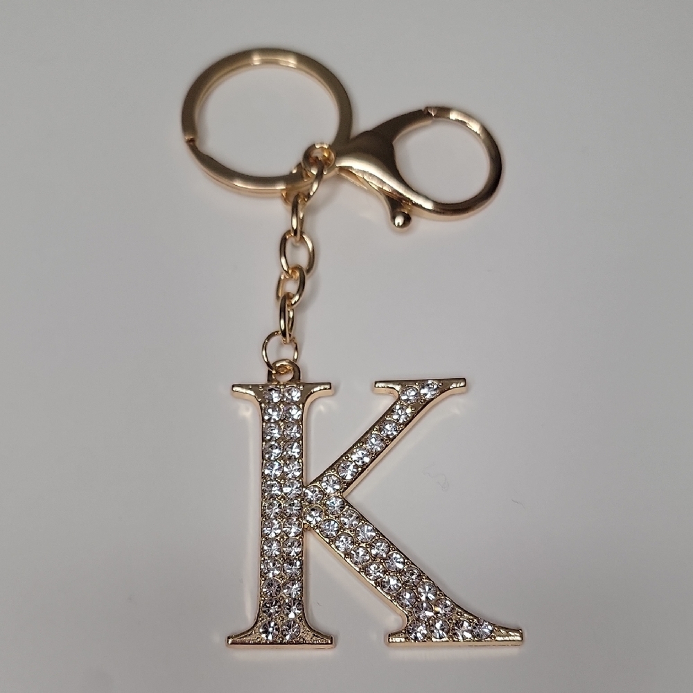 Letter K Initial K Alphabet K Rhinestone Gold Key Chain Bag Charm